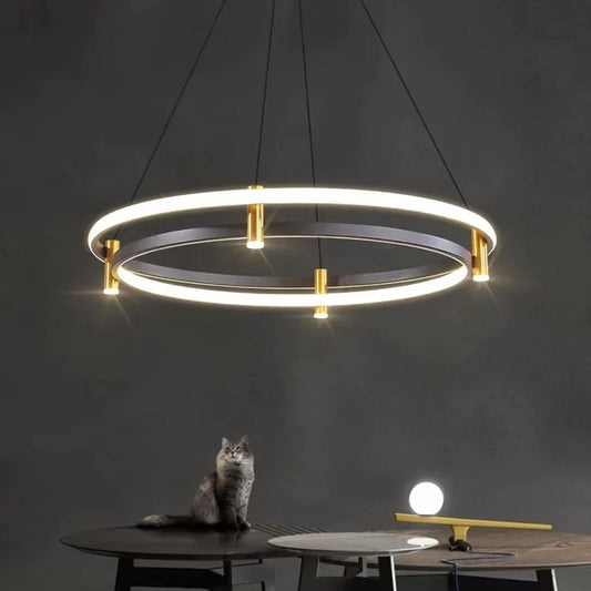 Aurex™ Modern Black Gold Circular Chandelier
