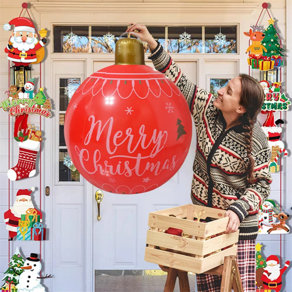 55CM Christmas Inflatable Ball Outdoor Garden Decorations PVC Giant Xmas Ball Christmas Large Balls Toy New Year Party Decors-Serilas