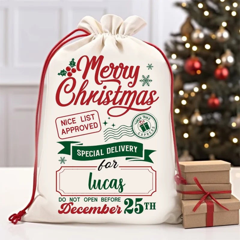 Personalized Name 30x40cm Christmas Gift Bags Santa Sack Christmas Ornaments New Year Christmas Gifts for Kids Boys Girls Teens-Serilas