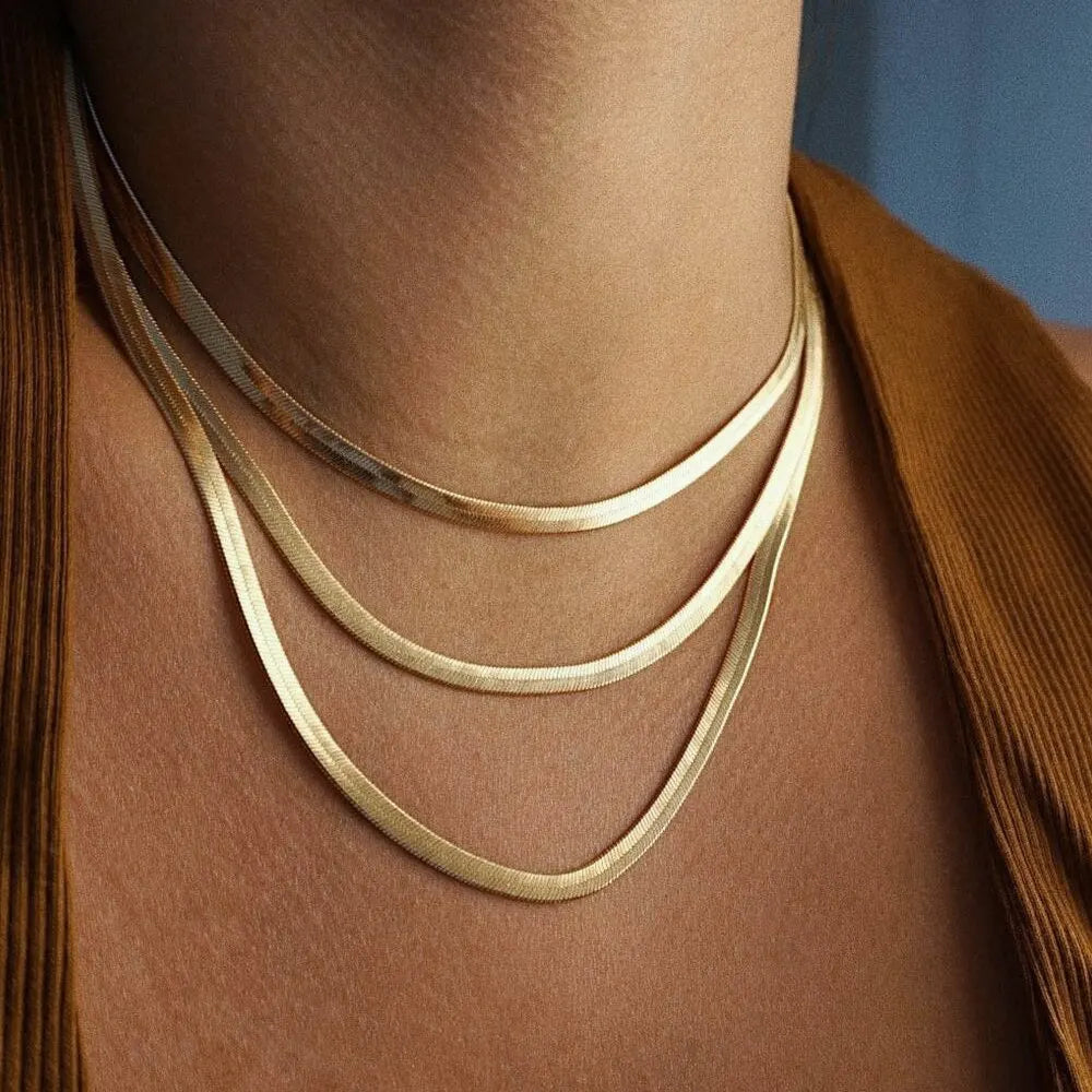 Tarnish Free Stainless Steel 18K Gold Plated Short Herringbone Chain Choker Necklaces For Women Minimalist Gold Chain Necklace-Serilas