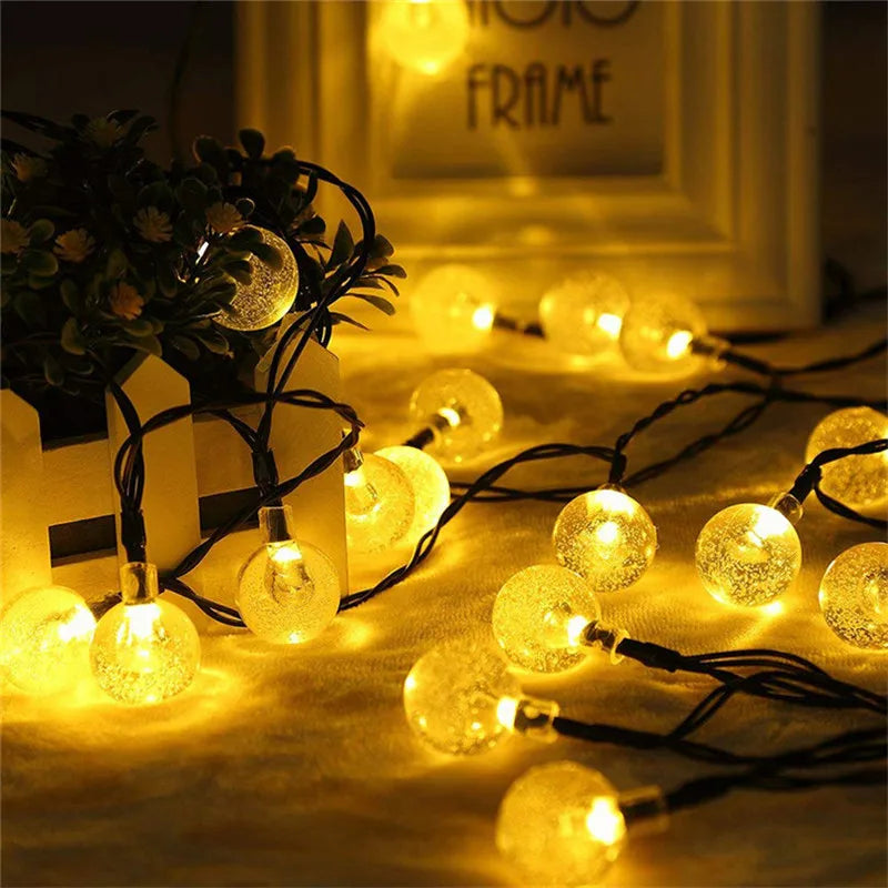LED Solar String Lights Outdoor Waterproof Bubble Beads Fairy String Light 8 Modes Garden Wedding Party Christmas Decoration-Serilas