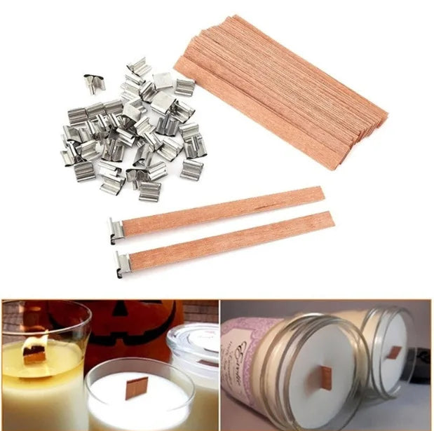 30pcs Wooden Candles Wick for DIY Paraffin Candle Jar Making Kit Candle Core with Clip Base Handmade Smokeless Candle Wick Cores-Serilas