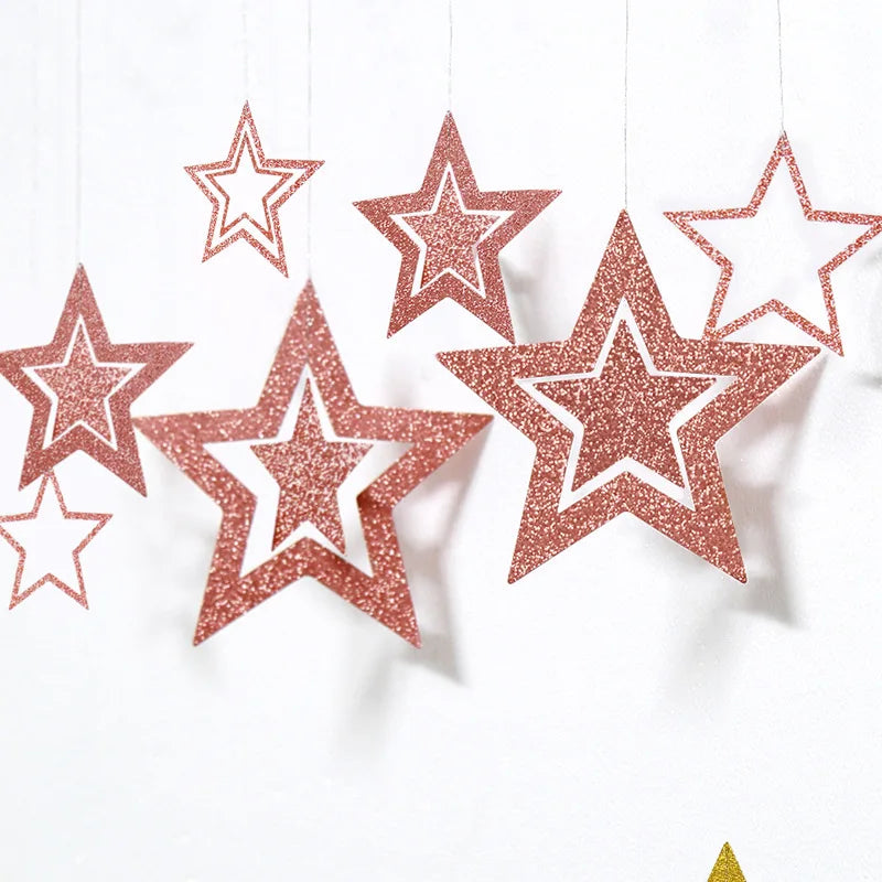 Rose Gold Hollow Star Paper Garlands Banner Hanging for Wedding Christmas Decorations Kids Birthday Party Supplies Baby Shower-Serilas