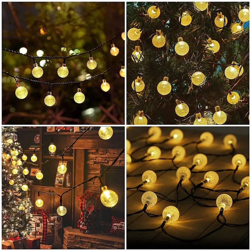 LED Solar String Lights Outdoor Waterproof Bubble Beads Fairy String Light 8 Modes Garden Wedding Party Christmas Decoration-Serilas