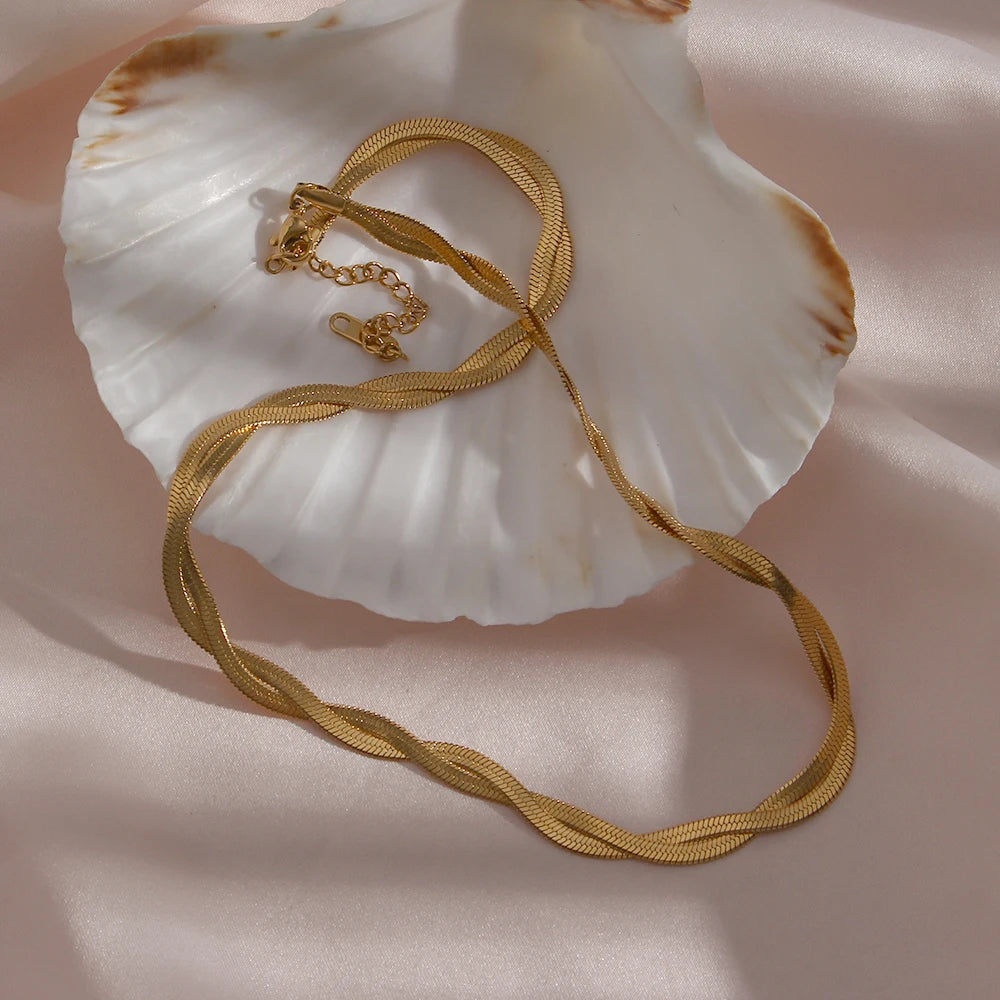 Tarnish Free Stainless Steel 18K Gold Plated Short Herringbone Chain Choker Necklaces For Women Minimalist Gold Chain Necklace-Serilas