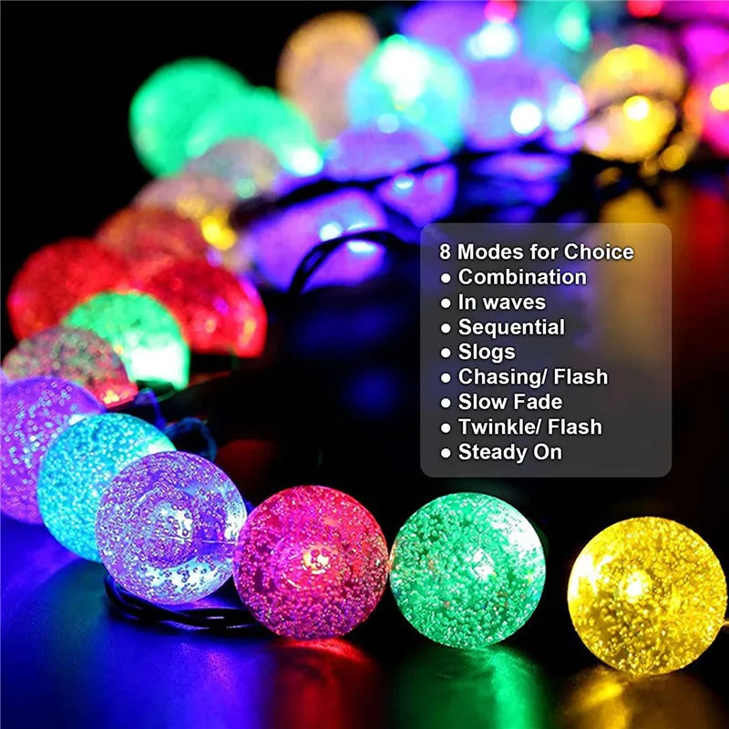 LED Solar String Lights Outdoor Waterproof Bubble Beads Fairy String Light 8 Modes Garden Wedding Party Christmas Decoration-Serilas