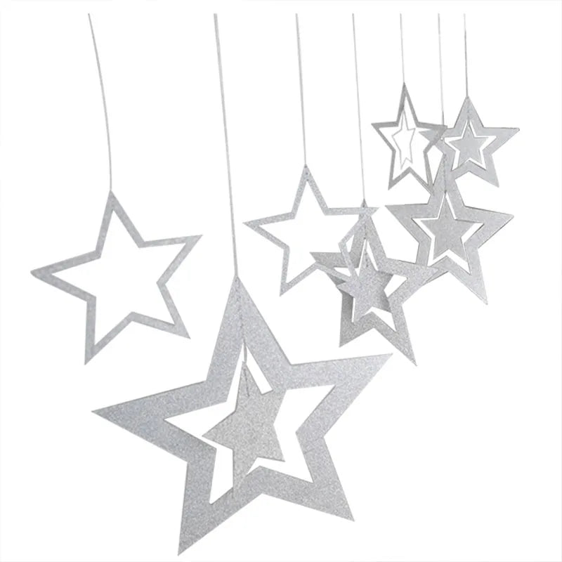 Rose Gold Hollow Star Paper Garlands Banner Hanging for Wedding Christmas Decorations Kids Birthday Party Supplies Baby Shower-Serilas