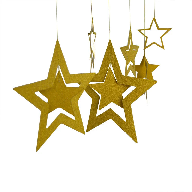 Rose Gold Hollow Star Paper Garlands Banner Hanging for Wedding Christmas Decorations Kids Birthday Party Supplies Baby Shower-Serilas