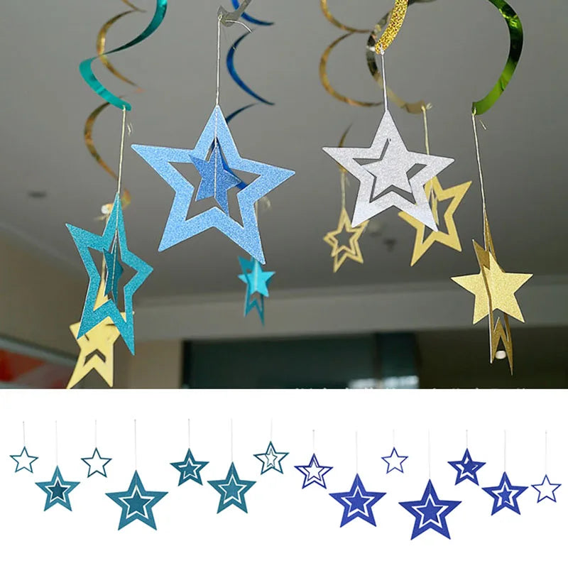 Rose Gold Hollow Star Paper Garlands Banner Hanging for Wedding Christmas Decorations Kids Birthday Party Supplies Baby Shower-Serilas