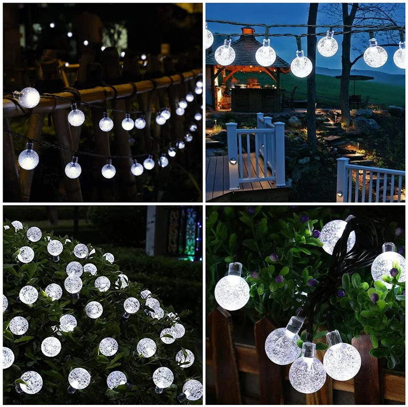 LED Solar String Lights Outdoor Waterproof Bubble Beads Fairy String Light 8 Modes Garden Wedding Party Christmas Decoration-Serilas