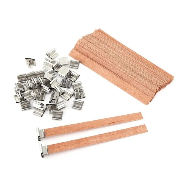 30pcs Wooden Candles Wick for DIY Paraffin Candle Jar Making Kit Candle Core with Clip Base Handmade Smokeless Candle Wick Cores-Serilas
