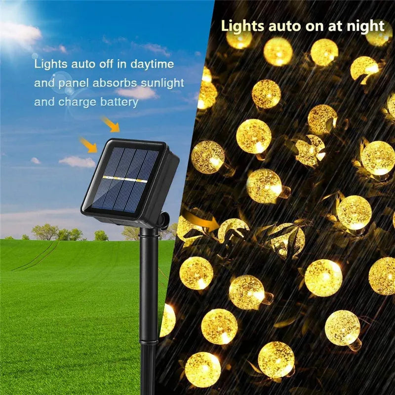 LED Solar String Lights Outdoor Waterproof Bubble Beads Fairy String Light 8 Modes Garden Wedding Party Christmas Decoration-Serilas