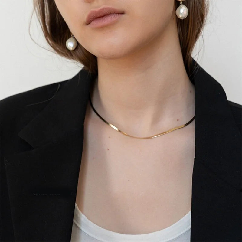 Tarnish Free Stainless Steel 18K Gold Plated Short Herringbone Chain Choker Necklaces For Women Minimalist Gold Chain Necklace-Serilas