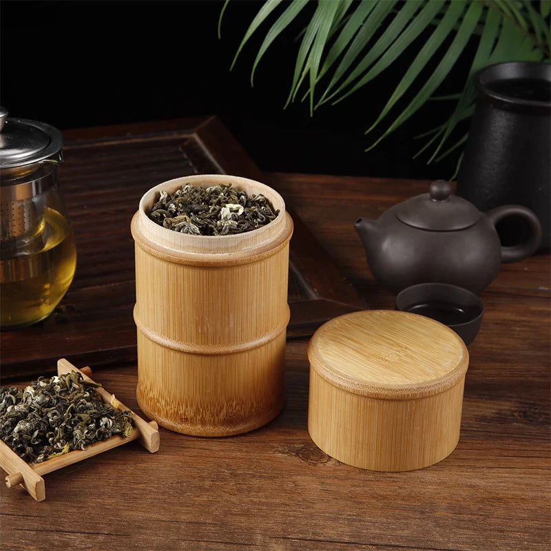 Natural Bamboo Food Storage Box Tea Nut Spice Storage Box Tea Canister Eco-friendly Organizer Jar Kitchen Containers-Serilas
