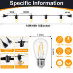 LED S14 String Lights for Outside E27 220V EU PLUG 2W Waterproof Patio Light Dimmable Shatterproof Waterproof Garden Light Decor-Serilas