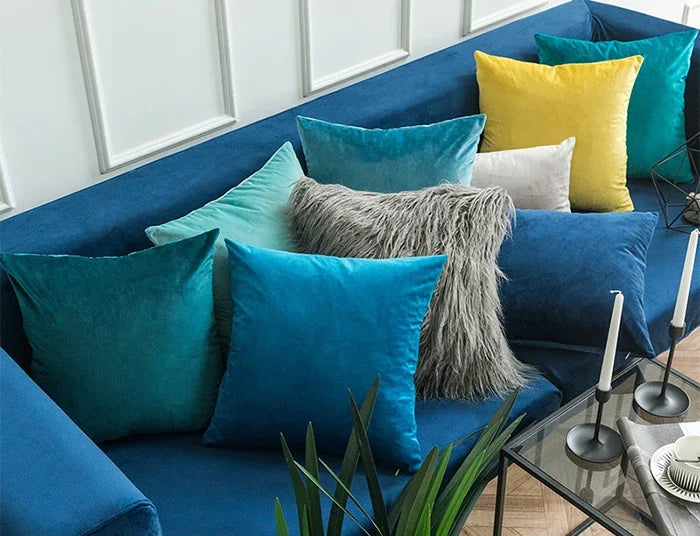 Velvet Cushion Cover Blue Home Decor Items Creative Decorative Pillows for Sofa Bed Living Room Personalized Gifts 40*40cm-Serilas