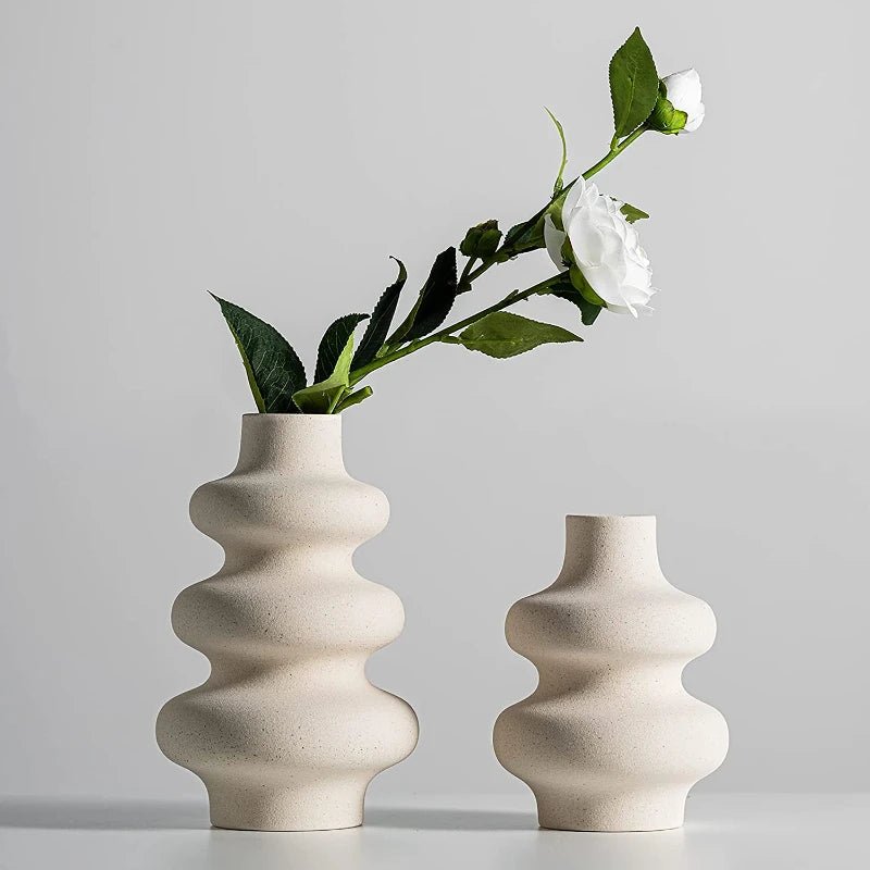 Nordic Style Ceramic Vase Modern White Dried Flower Vases Boho Home Decor Wedding Decoration Accessories Desktop Art Decorations-Serilas