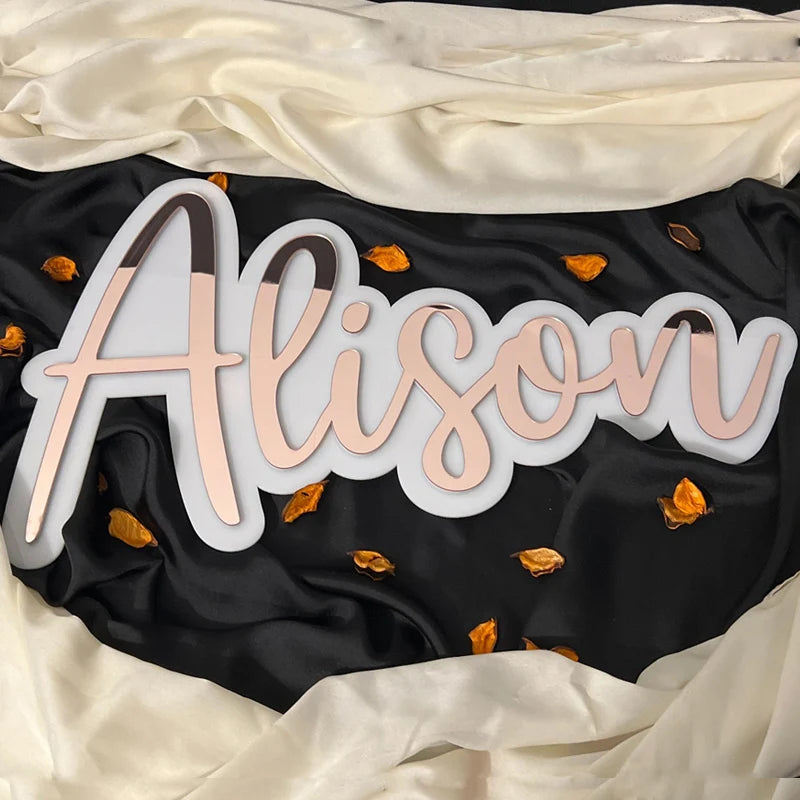Personalized Custom Baby Name Sign Decor Acrylic Mirror Gold Wood Wall Signs Baby Shower Nursery Decor Wedding Party Plaque Gift-Serilas