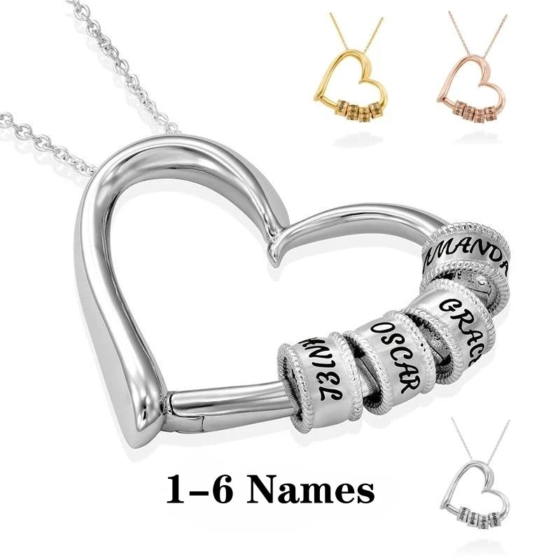 Fashion Personalized Name Heart Necklace Custom Letter Beads Necklace Love Heart Pendant for Women Family Mother's day Gift-Serilas