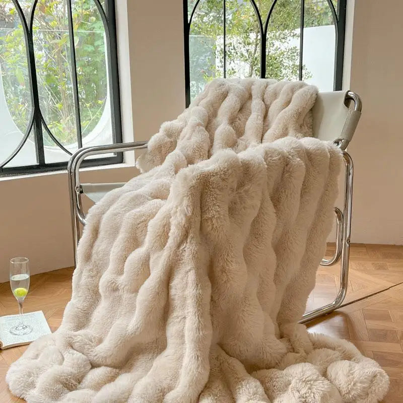 Luxury Faux Fur Rabbit Fur Thickened Blanket, Winter Soft Blanket Throw for Home Bed Sofa Cover 100X150cm 150X200cm 200X230cm-Serilas
