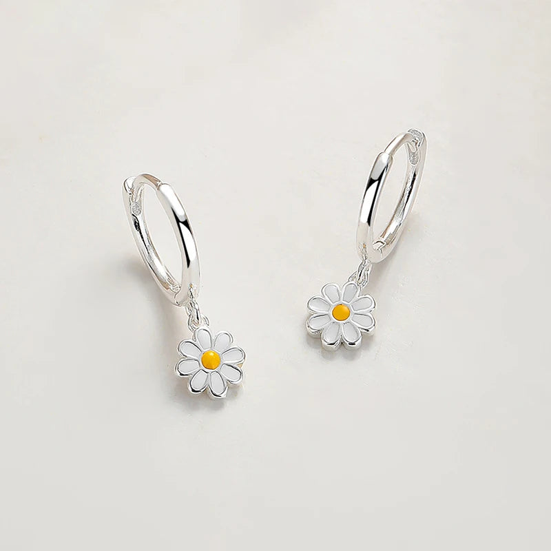 SOFTPIG Real 925 Sterling Silver Flower Pendant Hoop Earrings For Women Cute Plant Fine Jewelry Minimalist Accessories-Serilas