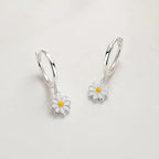 SOFTPIG Real 925 Sterling Silver Flower Pendant Hoop Earrings For Women Cute Plant Fine Jewelry Minimalist Accessories-Serilas