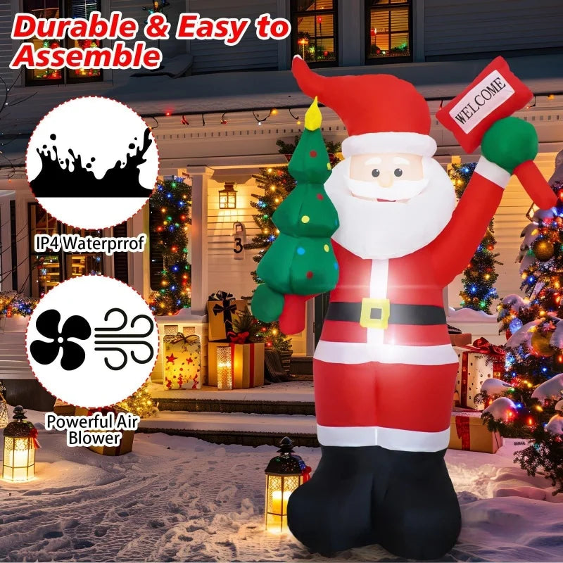 1.2/1.8m Inflatable Santa Claus Holding Christmas Tree Gift Bags Outdoor Decoration with LED Lights Blowing up Toys Garden Decor-Serilas