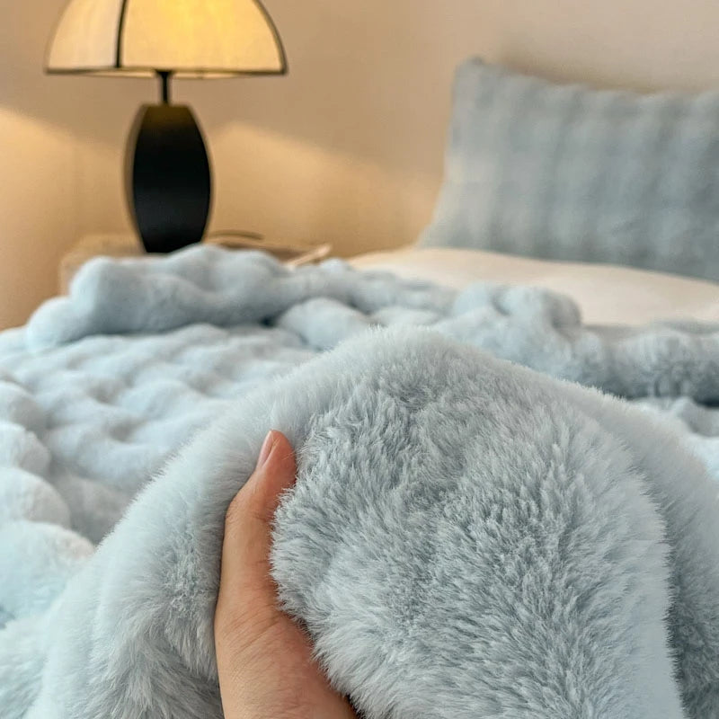 Luxury Faux Fur Rabbit Fur Thickened Blanket, Winter Soft Blanket Throw for Home Bed Sofa Cover 100X150cm 150X200cm 200X230cm-Serilas
