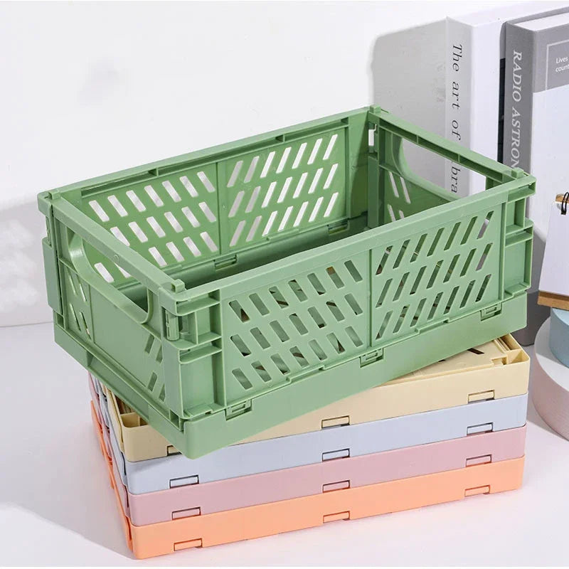 4 Color Organizing Storage Baskets Case Folding Student Desktop Basket Tape Stationery Plastic Foldable Container Storage Box-Serilas