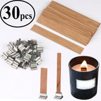 30pcs Wooden Candles Wick for DIY Paraffin Candle Jar Making Kit Candle Core with Clip Base Handmade Smokeless Candle Wick Cores-Serilas