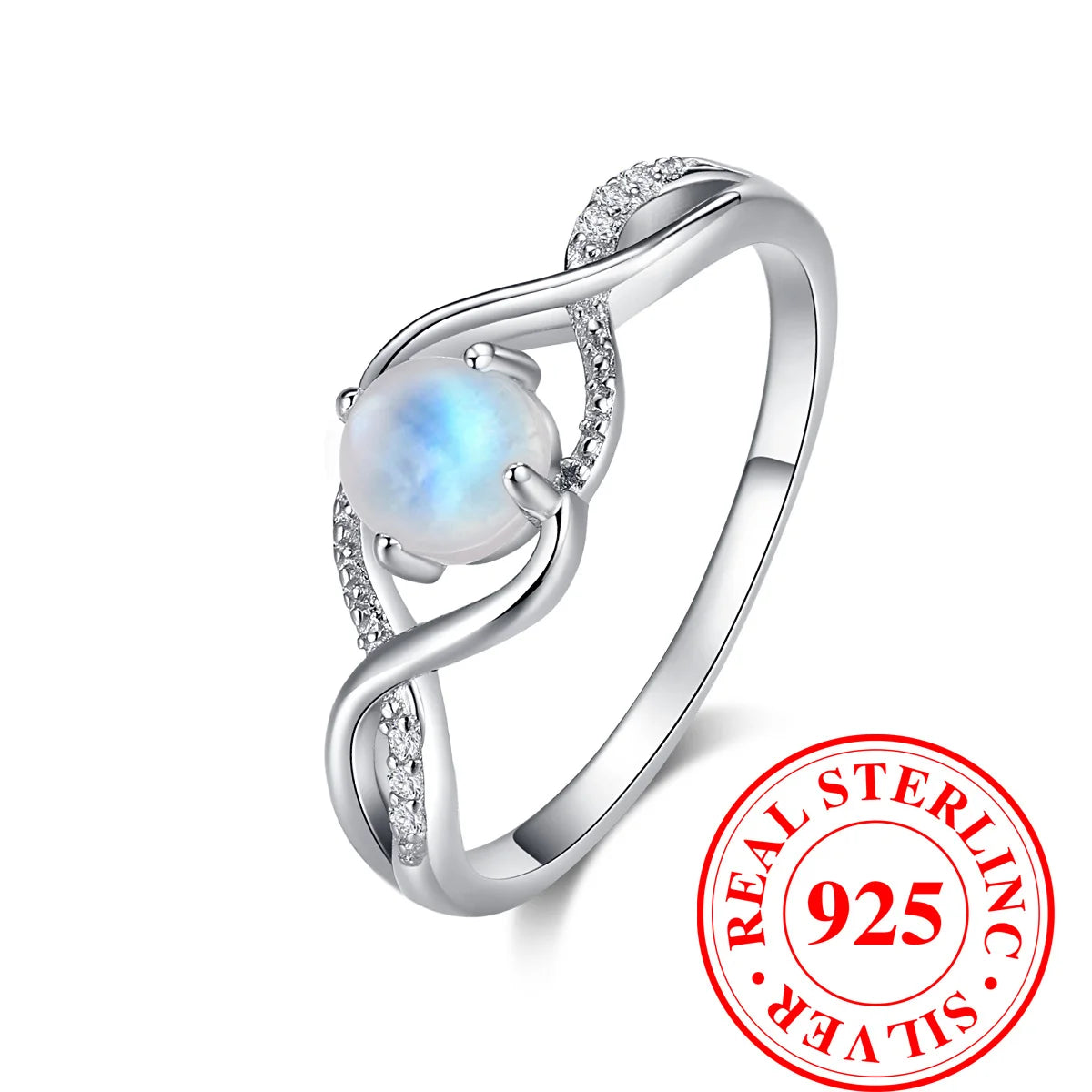 Cute Female Small Round Moonstone Infinity Ring Vintage Real 925 Sterling Silver Wedding Jewelry For Women-Serilas