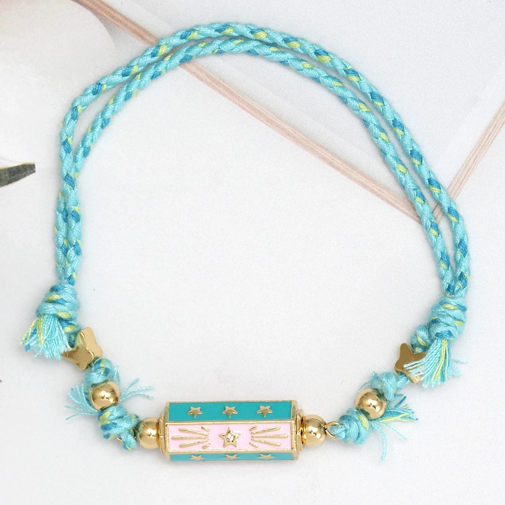 Lucky Eye Copper Enamel Turkish Evil Eye Charm Bracelet DIY Adjustable Rope Chain Bracelet for Women Men Girls Fashion Jewelry-Serilas