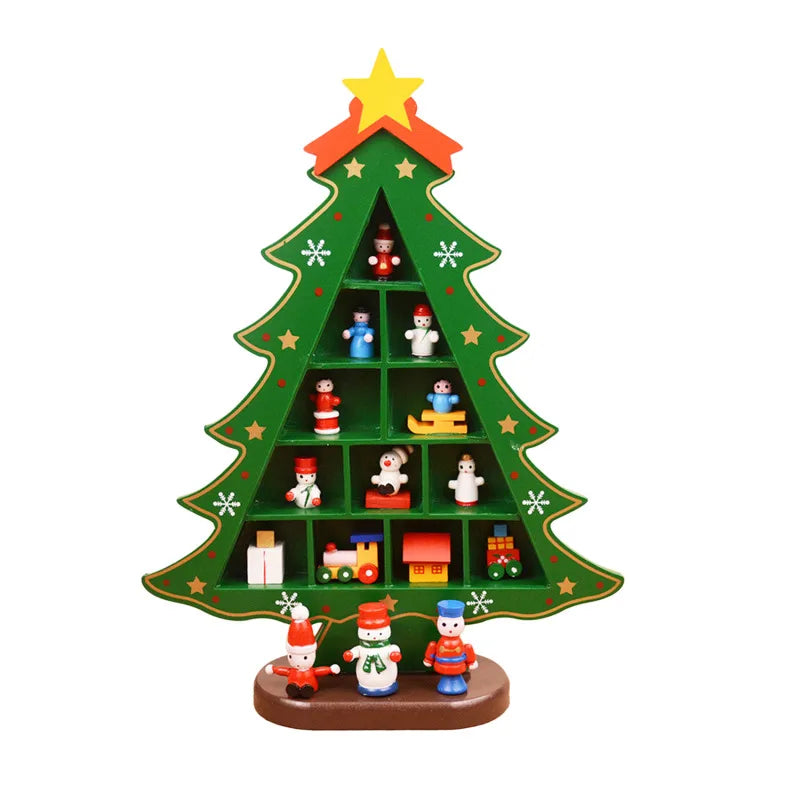 Christmas Decorations Wooden Christmas Tree Creative Scene Layout Ornaments Three-dimensional Red Xmas Table Desktop Decoration-Serilas