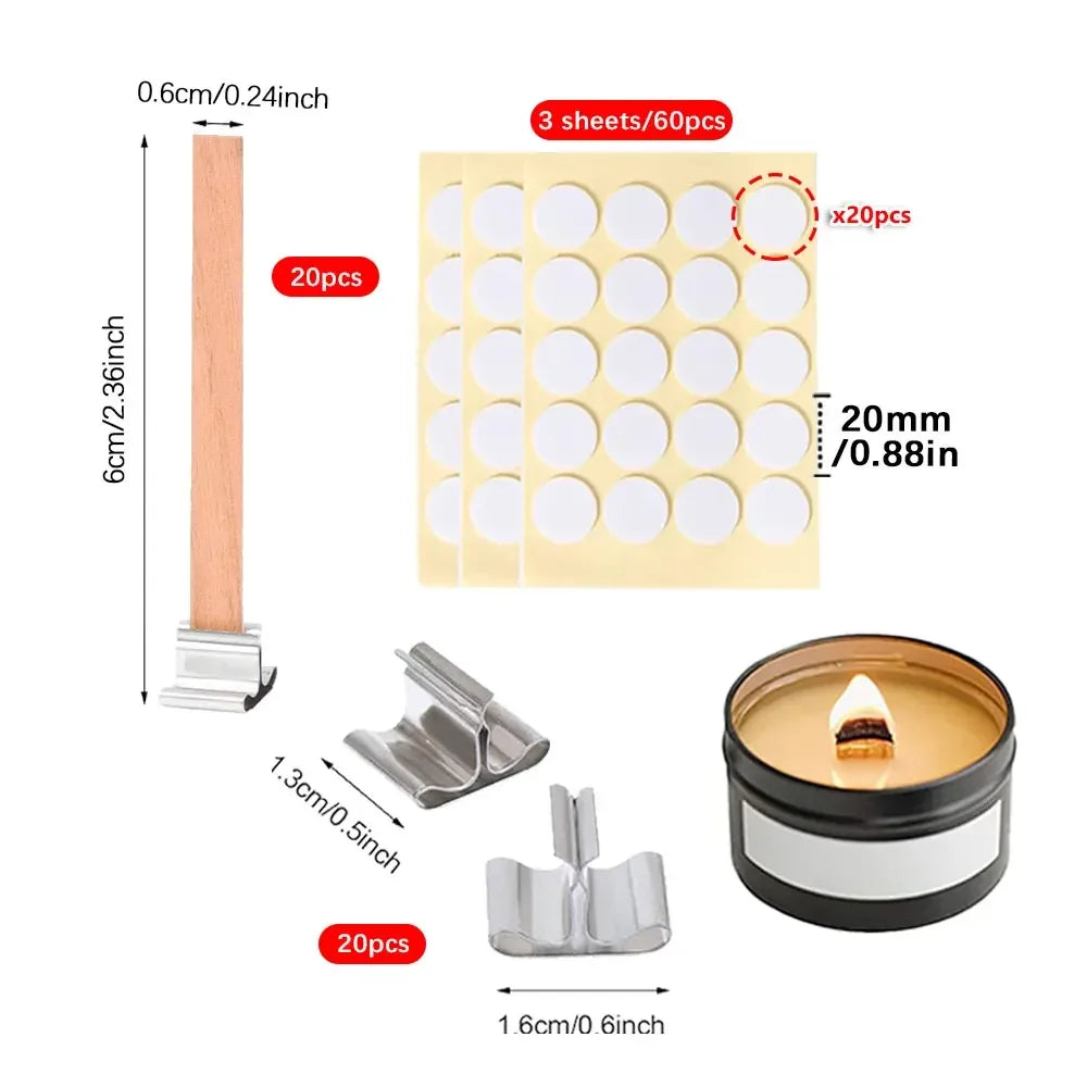 100Pcs Wooden Wick Stick with Base Candle Making Tools Multi Size Candlewick for Scented Candles Wedding Decor DIY Birthday Gift-Serilas