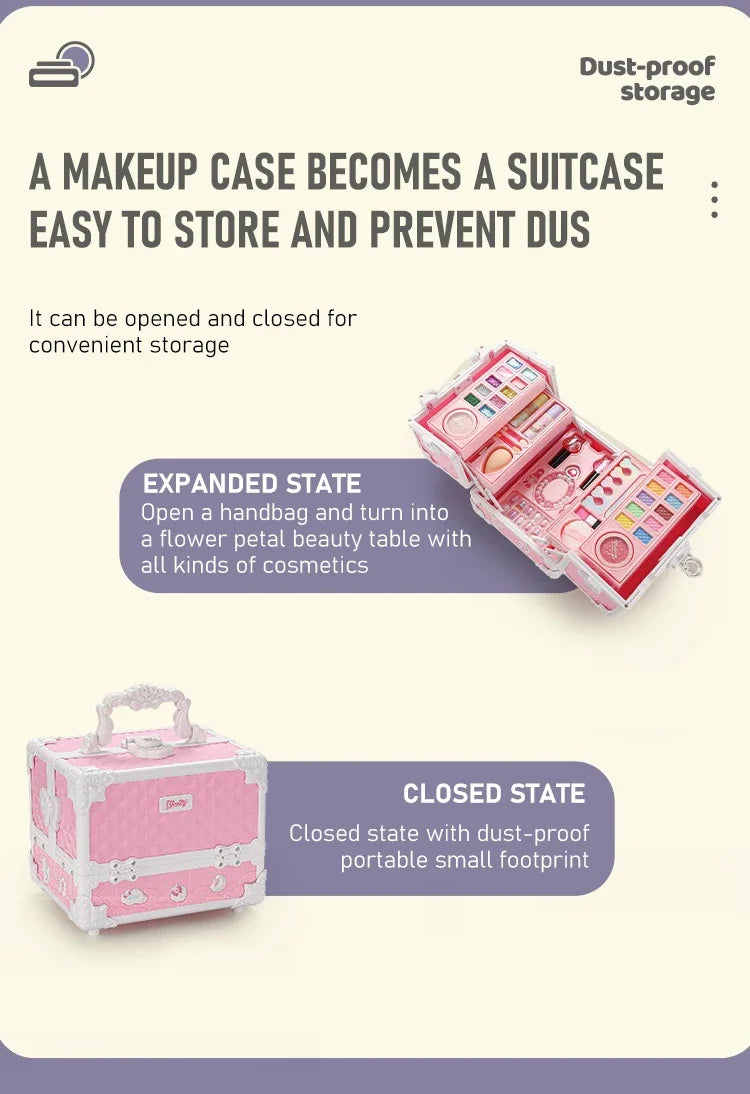 Kids Makeup Kit Little Girls 49 Pcs Washable Makeup Kit Real Girl Princess Make Up Kit with Cosmetic Case Play Set Birthday Gift-Serilas