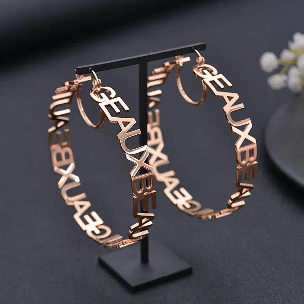 Personalized Letter Big Hoops Earrings Custom Name Earrings for Women Gold A Pair Designer Earrings Stainless Steel Jewelry Gift-Serilas