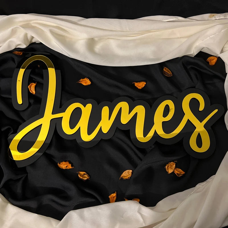 Personalized Custom Baby Name Sign Decor Acrylic Mirror Gold Wood Wall Signs Baby Shower Nursery Decor Wedding Party Plaque Gift-Serilas