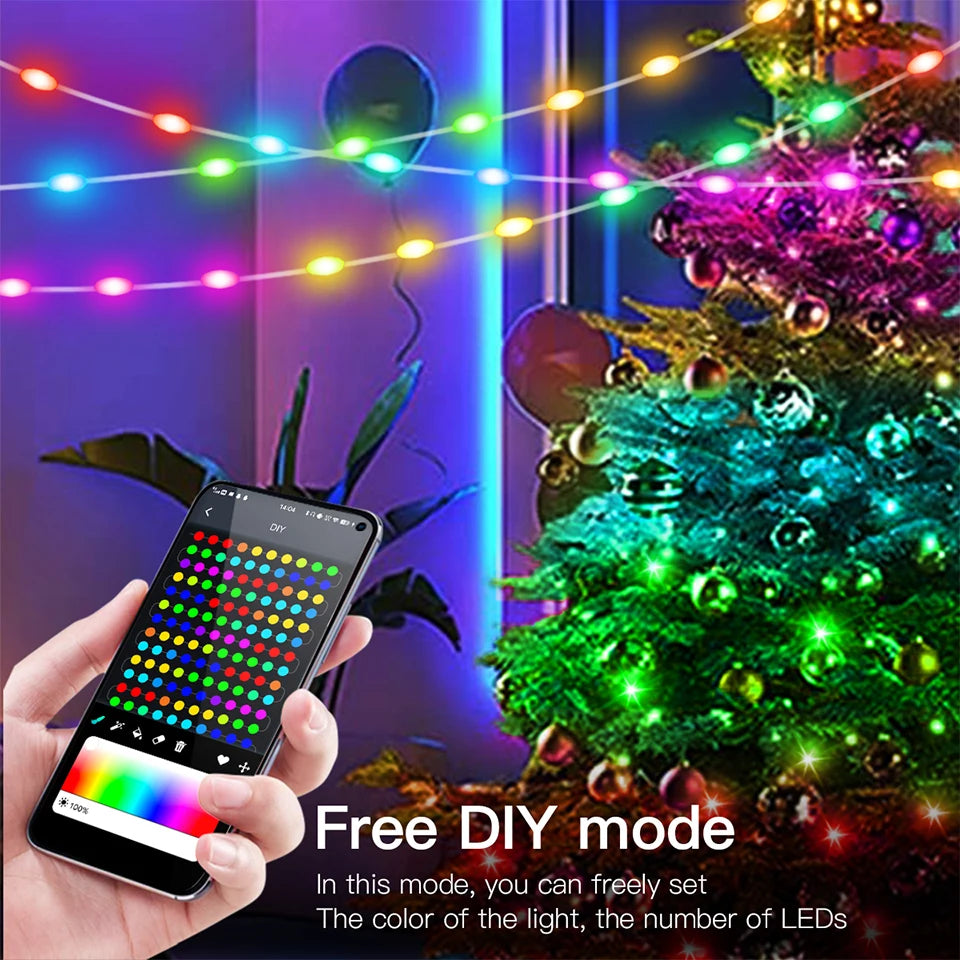 40M Led String RGB Light Smart Outdoor Festoon Party Leather Line IP65 Bluetooth Music Lamp String Fairy Lights Holiday Lighting-Serilas