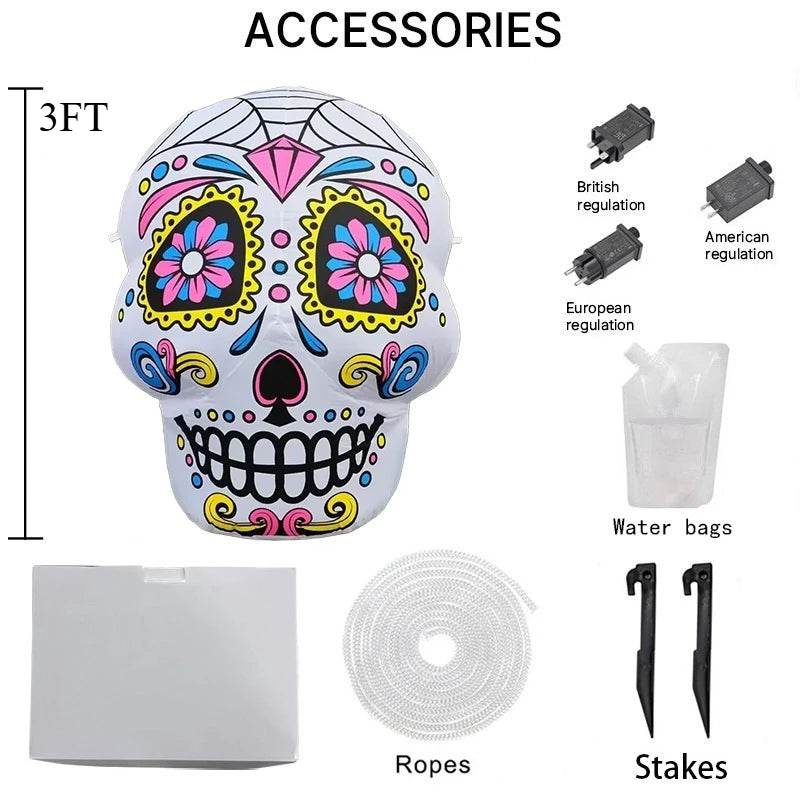3FT Inflatable Toys Day of the Dead Decorations Blown Up LED Decor for Lawn Yard Garden Indoor Outdoor Home Party Holiday-Serilas