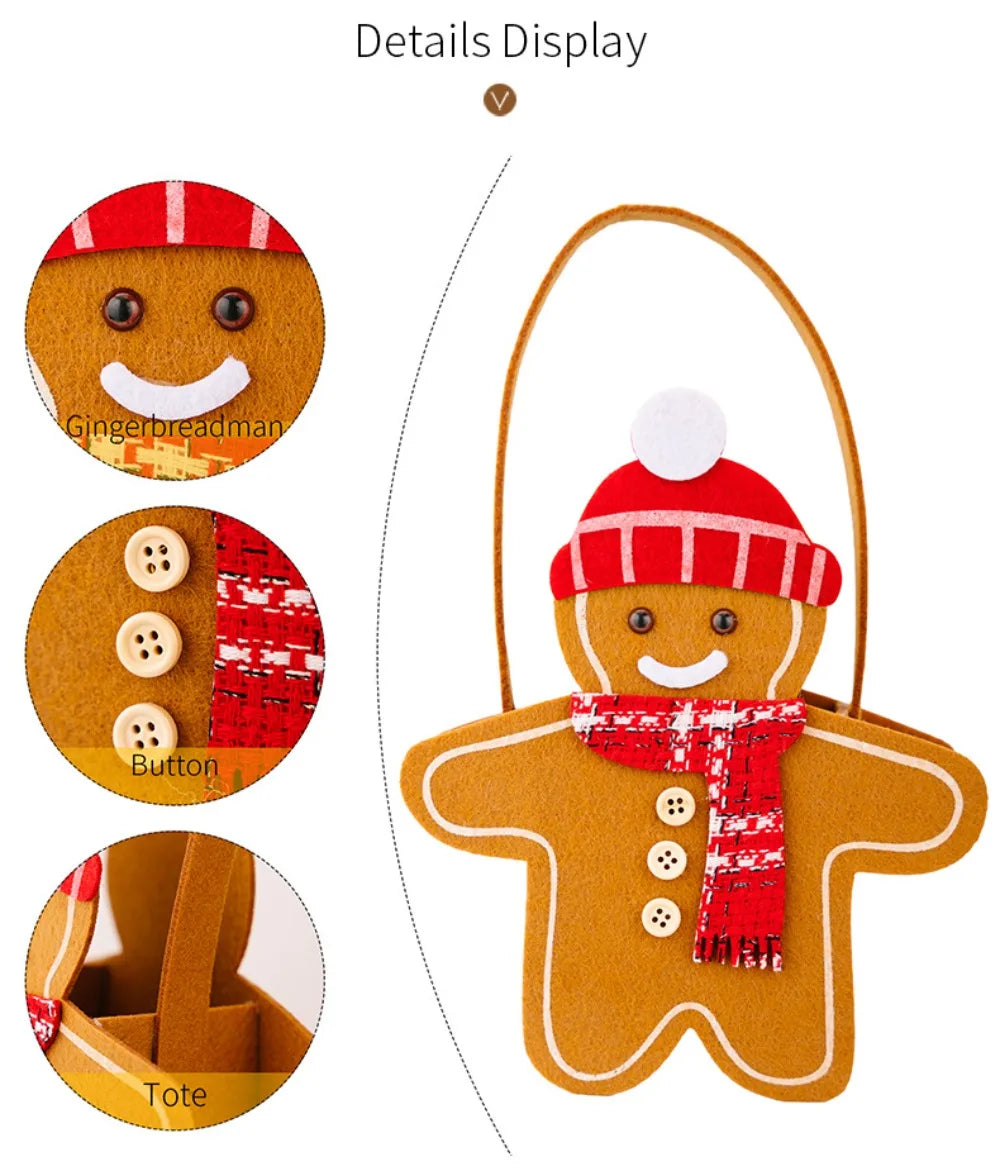 Christmas Gifts Bags Cute Gingerbread Man Storage Bags Chocolate Cookies Candy Handbags for Christmas Birthday Party Decorations-Serilas