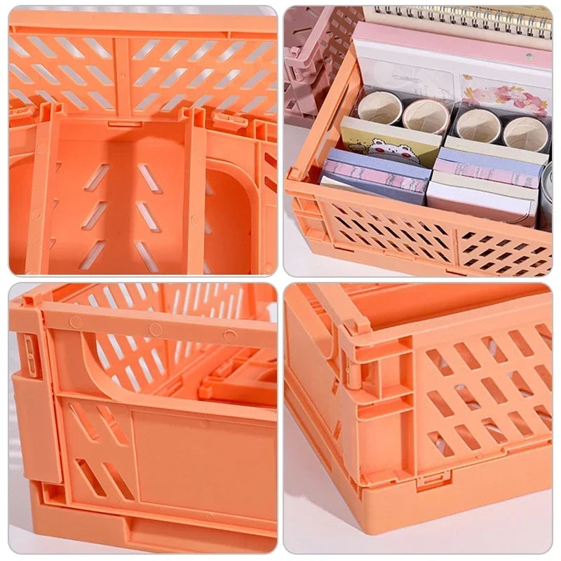 4 Color Organizing Storage Baskets Case Folding Student Desktop Basket Tape Stationery Plastic Foldable Container Storage Box-Serilas