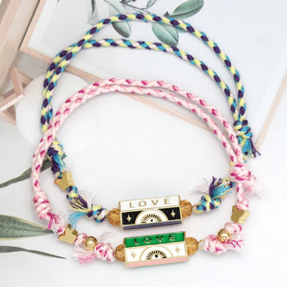 Lucky Eye Copper Enamel Turkish Evil Eye Charm Bracelet DIY Adjustable Rope Chain Bracelet for Women Men Girls Fashion Jewelry-Serilas