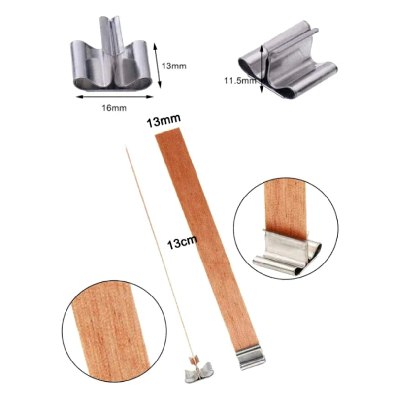 30pcs Wooden Candles Wick for DIY Paraffin Candle Jar Making Kit Candle Core with Clip Base Handmade Smokeless Candle Wick Cores-Serilas