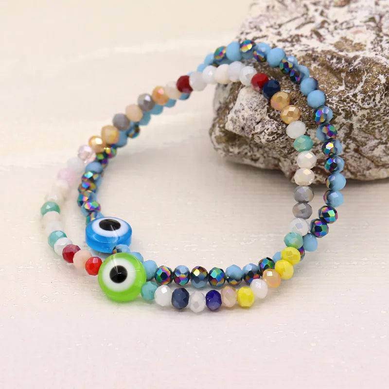 Multicolor Crystal Beaded Elastic Bracelets for Women Boho Jewelry Evil Eye Charm Bracelet Female Girl Gifts Wholesale-Serilas