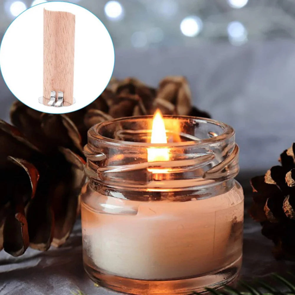 10 Pcs Flame Shaped Natural Wooden Wicks with Base Holder Candle Wick Wax Core Craft Candle Making Supplies Wave Soy Parffin Wax-Serilas