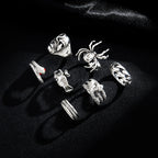 7Pcs/Set New Retro Hip-hop Dark Style Skull Spider Infinity Ring Creative Personal Metal Snake Ring Set-Serilas