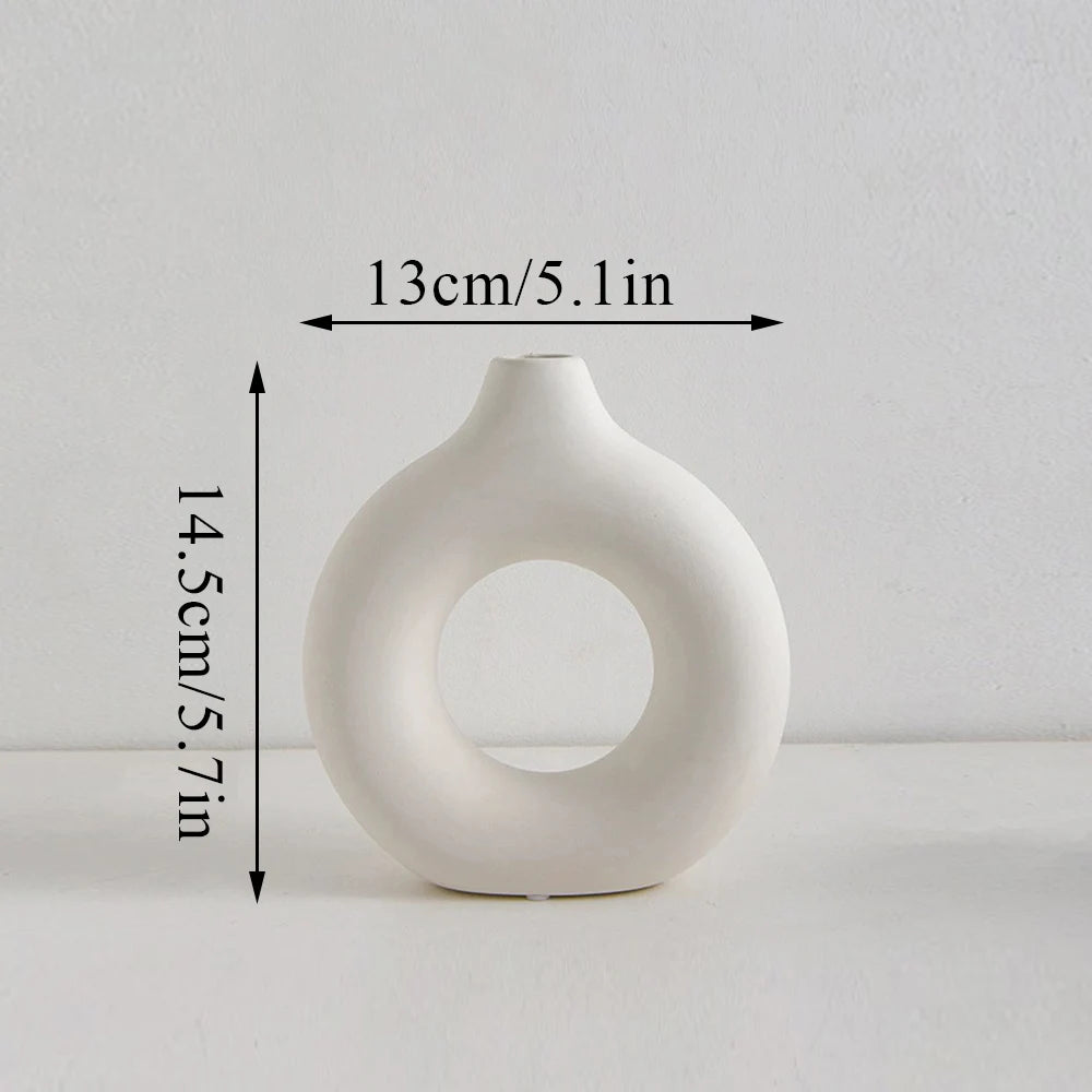 Nordic Vase Circular Hollow Ceramic Flower Vase For Home Living Room Decoration Accessories Interior Office Desktop Decor Gift-Serilas