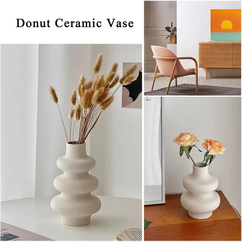 Nordic Style Ceramic Vase Modern White Dried Flower Vases Boho Home Decor Wedding Decoration Accessories Desktop Art Decorations-Serilas