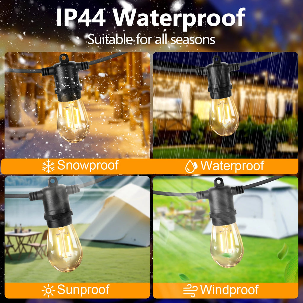LED S14 String Lights for Outside E27 220V EU PLUG 2W Waterproof Patio Light Dimmable Shatterproof Waterproof Garden Light Decor-Serilas