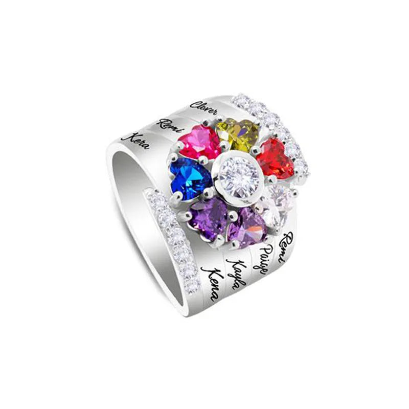 Personalized Name Ring with 1-8 Birthstones Custom Names Birthstone Rings Family Ring Jewelry Gifts for Women Mother Daughter-Serilas
